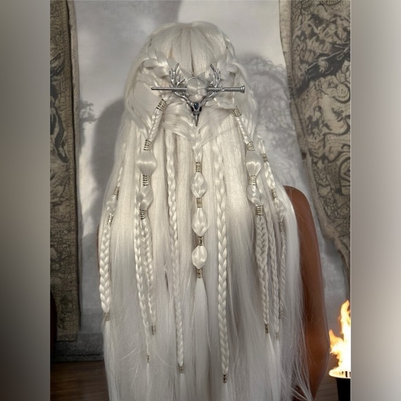 Long Platinum Blonde Braided Wig Elf Viking Mother of Dragons Lord of the Rings - Picture 7 of 12